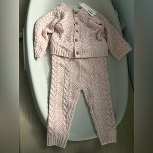 Janie and Jack Pink Cable Knit Kids Matching Set